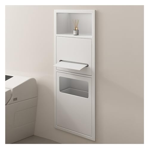 Badezimmer-Duschregal mit Mülltonne, Edelstahl-Aufbewahrungsbehälter für die Wandmontage, Weiß, 70 x 28 x 13,5 cm von Generisch