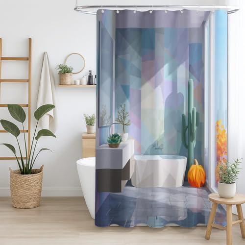 Badezimmer-Duschvorhang Farbbeständig Strapazierfähiges Gewebe für Küche Grau Badezimmer geometrisch realistisch,90 x 180cm（35" x 71"） von Generisch