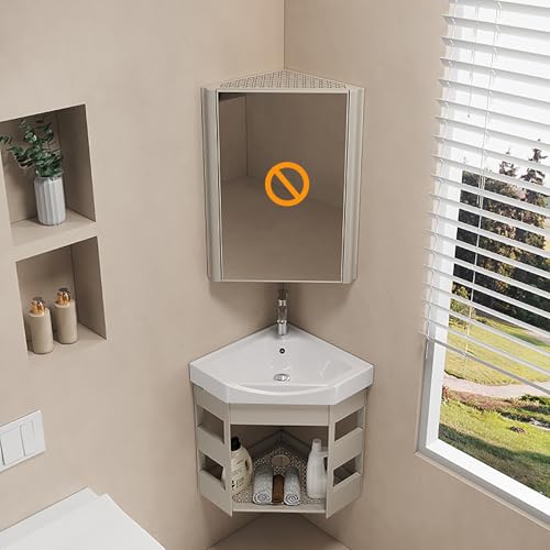 Badezimmer-Eckschrank, Waschtisch mit kleiner Keramik-Wäschewanne, Wandhalterung, Gefäßspüle, wasserdichte Aufbewahrungsschränke für Zuhause, Küche, Terrasse Badezimmer-Eckschrank, Waschtisch mit kleiner Keramik-Wäschewanne, Wandhalterung, Gefäßspüle, wasserdichte Aufbewahrungsschränke für Zuhause, Küche, Terrasse von Generisch