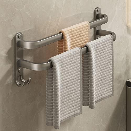 Badezimmer Handtuchstange Ohne Bohren Aluminium Selbstklebend Badetuchhalter 3 Etagen Wand Handtuchstange mit Haken für Badezimmer Küche WC Grau B 40cm von Generisch