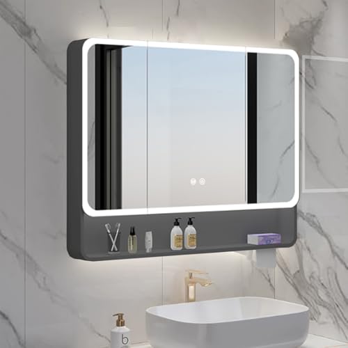 Badezimmer-Medizin-Spiegelschrank mit Lichtern, moderner intelligenter Aluminium-Medizinschrank, Anti-Beschlag-Badezimmer-Spiegelschrank mit offenem Regal von Generisch