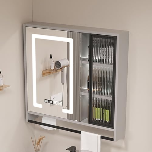 Badezimmer Medizinschrank mit Spiegel Holzaufbewahrung Smart LED Spiegelschrank Handtuchhalter Stilvolle und funktionale Badezimmermöbel von Generisch