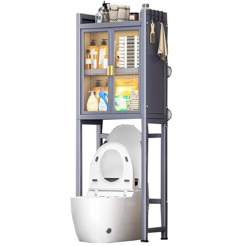 Badezimmer-Schrank über der Toilette mit verstellbarem Regal, platzsparender WC-Organizer mit Türen für reichlich Stauraum von Generisch
