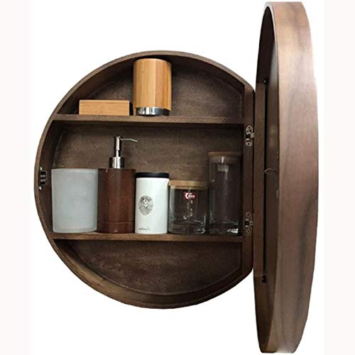Badezimmer-Spiegelschränke mit Aufbewahrungsfunktion, runder Wandspiegel, wandmontierter Spiegel für große Möbelaufbewahrung, Massivholz (50 cm) von Generisch