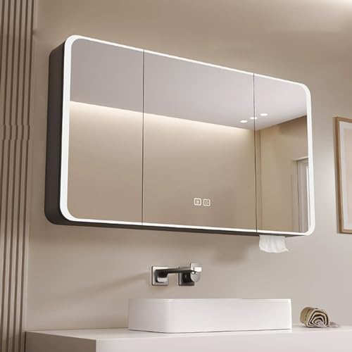 Badezimmer-Spiegelschrank aus Aluminium mit Anti-Beschlag-HD-Spiegelleuchten und Touch-Schalter, Wandmontage, moderner intelligenter Medizinschrank mit Papierabsaugung von Generisch