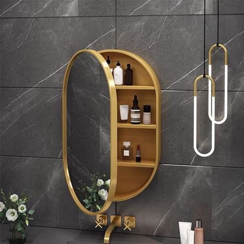 Badezimmer-Spiegelschrank mit Stauraum – ovaler Medizinschrank zur Wandmontage für Badezimmer – Aluminium-Wandspiegel für Wohnzimmer, Schlafzimmer, Hängeschrank von Generisch