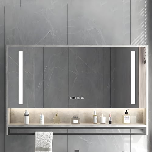 Badezimmer-Spiegelschrank mit beleuchtetem LED-Licht, Badezimmer-Spiegelschrank mit Lichtern, Badezimmer-Schminkspiegel mit Stauraum mit Defog-Taste, Schminktisch (schwarz, 60 x 12 x 75 C) von Generisch