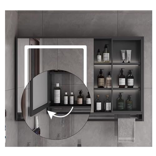 Badezimmer-Wandschränke mit stufenlosem dimmbarem beleuchtetem Spiegel und Handtuchhalter (schwarz) von Generisch
