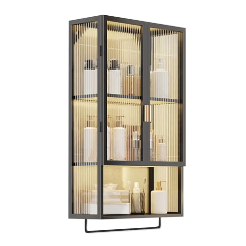 Badezimmer-Wandschrank – Medizinschrank aus Metall mit Glastür, Handtuchstange und abnehmbaren Regalen, über der Toilette Badezimmer-Wandschrank – Medizinschrank aus Metall mit Glastür, Handtuchstange und abnehmbaren Regalen, über der Toilette von Generisch