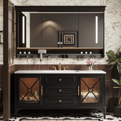 Badezimmer-Waschtisch-Set mit Waschbecken und LED-Spiegelschrank, modernes platzsparendes Design, stilvolle 121,9 cm Badezimmermöbel für elegante Heimdekoration und organisierte Aufbewahrung, 120 cm Badezimmer-Waschtisch-Set mit Waschbecken und LED-Spiegelschrank, modernes platzsparendes Design, stilvolle 121,9 cm Badezimmermöbel für elegante Heimdekoration und organisierte Aufbewahrung, 120 cm von Generisch