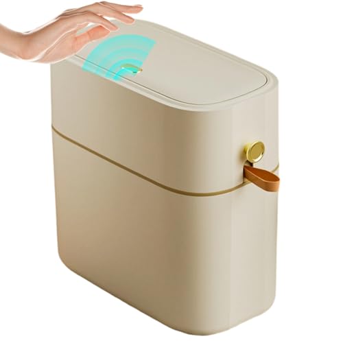 Badezimmermülleimer Mit Deckel | Automatischer Badezimmer Mülleimer - 8l Schmaler Mülleimer Für Enge Räume Innenbereich Haus Küche Toilette Studentenzimmer Wohnmobil Wäscheraum Außenbereich von Generisch
