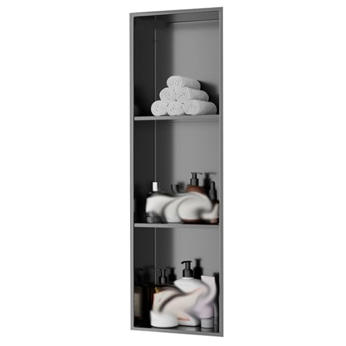 Badezimmerregal aus Edelstahl, integrierter Nizer für Toilettenartikel & Kosmetik, fertige Regale, TV-Ständer, grau, platzsparendes Design, 28 x 90 cm von Generisch