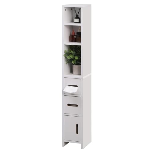 Badezimmerschrank – hoher schmaler Eckschrank mit Regalen und Türen – platzsparender 3-türiger Tallboy für Wohnzimmer oder kleine Räume Badezimmerschrank – hoher schmaler Eckschrank mit Regalen und Türen – platzsparender 3-türiger Tallboy für Wohnzimmer oder kleine Räume von Generisch