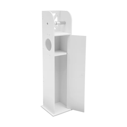 Badezimmerschrank mit 3 Etagen, mit Tür und Toilettenpapierhalter, schmaler Aufbewahrungsschrank für Schlafzimmer, Balkon und kleine Räume, stilvoll und funktional, Weiß von Generisch