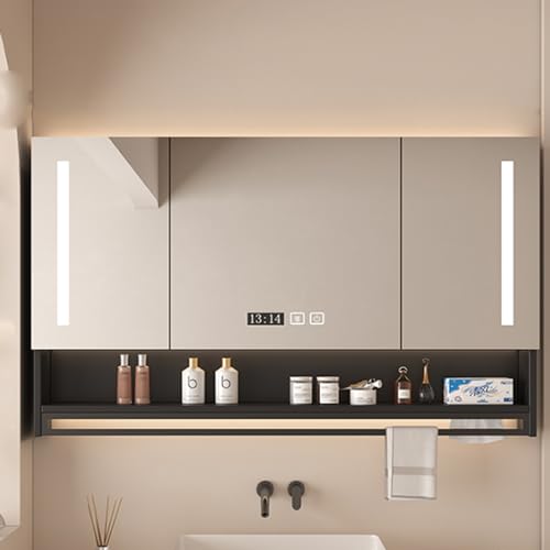 Badezimmerschrank mit LED-Beleuchtung, HD-Spiegel, beschlagfrei, wandmontierter Stauraum mit Smart-Touch-Steuerungen für Zeit- und Temperaturanzeige Badezimmerschrank mit LED-Beleuchtung, HD-Spiegel, beschlagfrei, wandmontierter Stauraum mit Smart-Touch-Steuerungen für Zeit- und Temperaturanzeige von Generisch