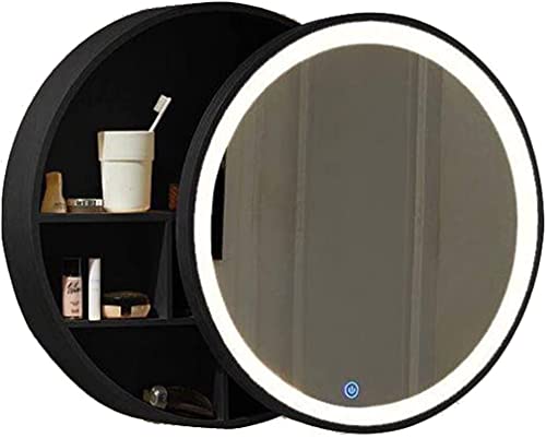 Badezimmerschrank mit LED-Beleuchtung, runder Tür, Spiegelschrank, stilvoller Wandschrank, Aufbewahrungslösung aus Holz von Generisch