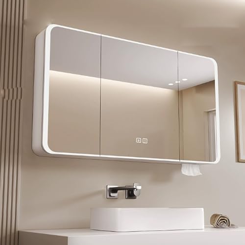 Badezimmerspiegelschrank aus Aluminium mit Anti-Beschlag-HD-Spiegel, LED-Lichter, Touch-Schalter und Papierabsaugung Badezimmerspiegelschrank aus Aluminium mit Anti-Beschlag-HD-Spiegel, LED-Lichter, Touch-Schalter und Papierabsaugung von Generisch