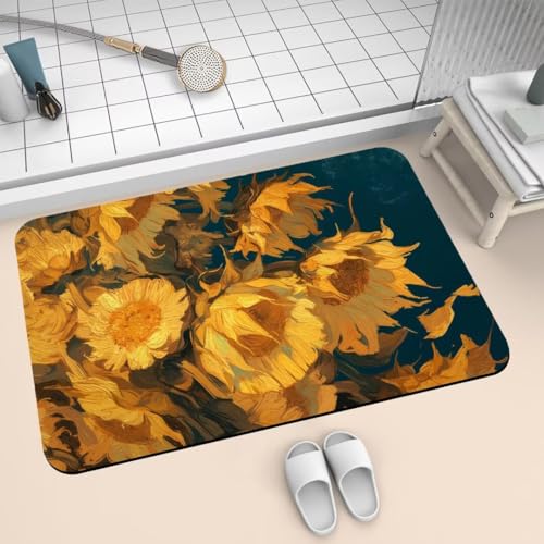 Badezimmerteppich 120x170cm Badematte Rutschfeste Sunflower Super Absorbierende Badteppich Waschbar Badvorleger Dünn Schnelltrocknende Duschvorleger Eingangsteppich Badezimmer Badewanne Dusche 2-366 von Generisch