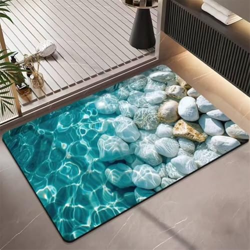 Badezimmerteppich 160x230cm Schnelltrocknende Badteppich Badematte Stein Rutschfest Waschbar, Super Absorbierender Badvorleger, Teppiche Duschvorleger für Dusche Badezimmer Badewannen Deko Stein 5-23 von Generisch