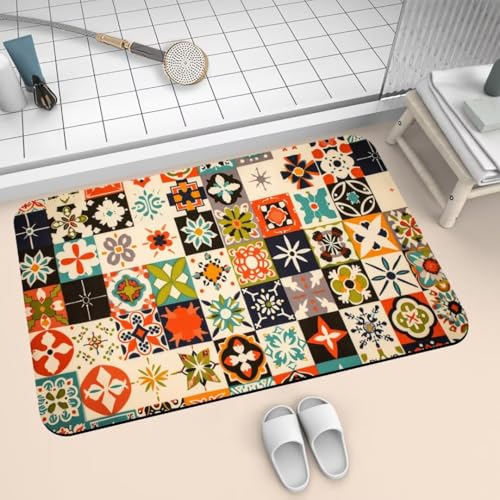Badezimmerteppich 60x90cm Badematte Rutschfeste Classic Super Absorbierende Badteppich Waschbar Badvorleger Dünn Schnelltrocknende Duschvorleger für Eingangsteppich Badezimmer Badewanne Dusche 2-708 von Generisch