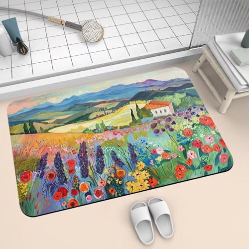 Badezimmerteppich 60x90cm Badematte Rutschfeste Colorful Super Absorbierende Badteppich Waschbar Badvorleger Dünn Schnelltrocknende Duschvorleger für Eingangsteppich Badezimmer Badewanne Dusche 2-642 von Generisch