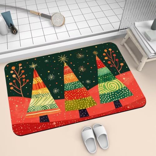 Badezimmerteppich 70x120cm Badematte Rutschfeste Christmas Super Absorbierende Badteppich Waschbar Badvorleger Dünn Schnelltrocknende Duschvorleger Eingangsteppich Badezimmer Badewanne Dusche 2-696 von Generisch