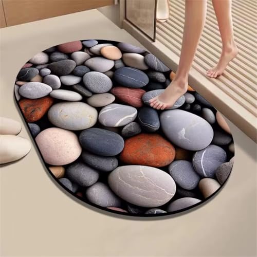 Badezimmerteppich 80x140cm Schnelltrocknende Badteppich Badematte Stein Rutschfest Waschbar, Super Absorbierender Badvorleger, Teppiche Duschvorleger für Dusche, Badezimmer, WC Deko Seashores 5-503 von Generisch