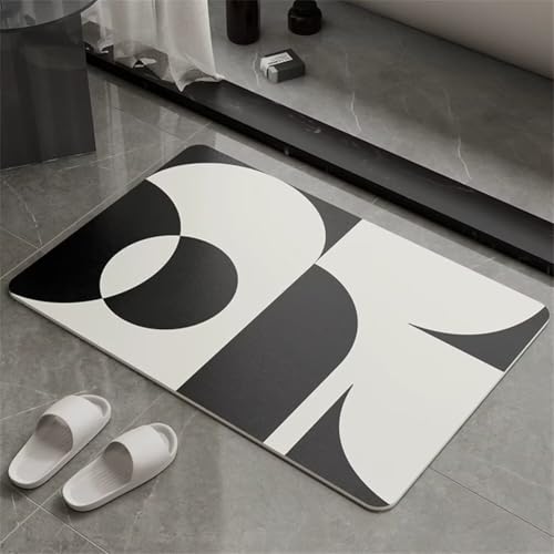 Badezimmerteppich 90x150cm Schnelltrocknende Badteppich Badematte Stein Rutschfest Waschbar, Super Absorbierender Badvorleger, Teppiche Duschvorleger für Dusche Badezimmer Badewannen WC Deko Weiß 5-44 von Generisch