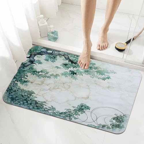 Badezimmerteppich Groß Schnelltrocknend Badteppich 100x160cm Rutschfester Badematte Green Absorbierender Duschvorleger Waschbar Badvorleger Dünn Bath Bathroom Mat Fußmatten Toilette Badewanne 5-516 von Generisch