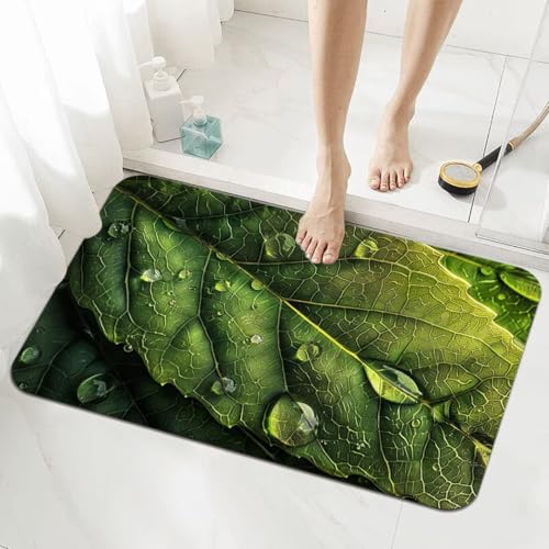 Badezimmerteppich Groß Schnelltrocknend Badteppich 100x160cm Rutschfester Badematte Leaf Absorbierender Duschvorleger Waschbar Badvorleger Dünn Bath Bathroom Mat Fußmatten Toilette Badewanne 5-628 von Generisch