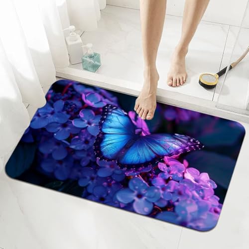 Badezimmerteppich Groß Schnelltrocknend Badteppich 120x170cm Rutschfester Badematte Flower Absorbierender Duschvorleger Waschbar Badvorleger Dünn Bath Bathroom Mat Fußmatten Toilette Badewanne 5-398 von Generisch