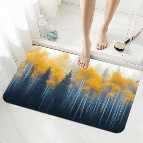 Badezimmerteppich Groß Schnelltrocknend Badteppich 120x170cm Rutschfester Badematte Forest Absorbierender Duschvorleger Waschbar Badvorleger Dünn Bath Bathroom Mat Fußmatten Toilette Badewanne 5-452 von Generisch