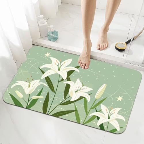 Badezimmerteppich Groß Schnelltrocknend Badteppich 120x170cm Rutschfester Badematte Lily Absorbierender Duschvorleger Waschbar Badvorleger Dünn Bath Bathroom Mat Fußmatten Toilette Badewanne 5-642 von Generisch