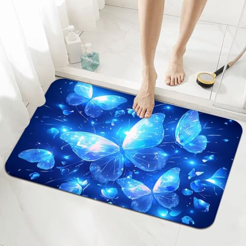 Badezimmerteppich Groß Schnelltrocknend Badteppich 140x200cm Rutschfester Badematte Blue Absorbierender Duschvorleger Waschbar Badvorleger Dünn Bath Bathroom Mat Fußmatten Toilette Badewanne 5-124 von Generisch