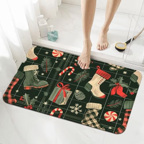 Badezimmerteppich Groß Schnelltrocknend Badteppich 140x200cm Rutschfester Badematte Christmas Absorbierender Duschvorleger Waschbar Badvorleger Bath Bathroom Mat Fußmatten Toilette Badewanne 5-224 von Generisch