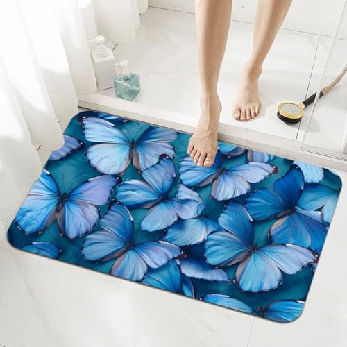 Badezimmerteppich Groß Schnelltrocknend Badteppich 160x230cm Rutschfester Badematte Blue Absorbierender Duschvorleger Waschbar Badvorleger Dünn Bath Bathroom Mat Fußmatten Toilette Badewanne 5-112 von Generisch