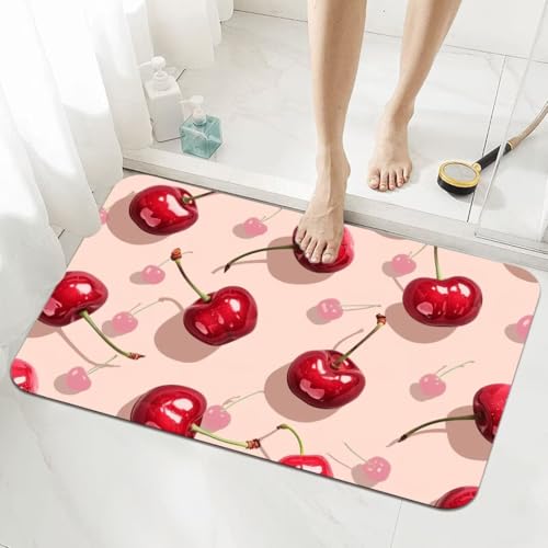 Badezimmerteppich Groß Schnelltrocknend Badteppich 160x230cm Rutschfester Badematte Cherry Absorbierender Duschvorleger Waschbar Badvorleger Dünn Bath Bathroom Mat Fußmatten Toilette Badewanne 5-208 von Generisch