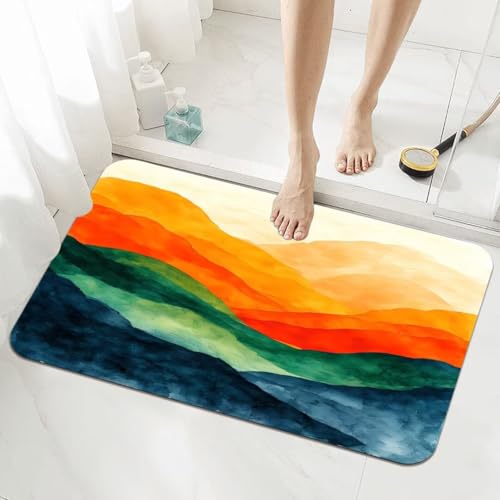 Badezimmerteppich Groß Schnelltrocknend Badteppich 160x230cm Rutschfester Badematte Colourful Absorbierender Duschvorleger Waschbar Badvorleger Bath Bathroom Mat Fußmatten Toilette Badewanne 5-276 von Generisch