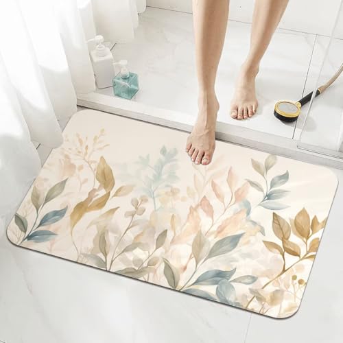 Badezimmerteppich Groß Schnelltrocknend Badteppich 160x230cm Rutschfester Badematte Leaf Absorbierender Duschvorleger Waschbar Badvorleger Dünn Bath Bathroom Mat Fußmatten Toilette Badewanne 5-630 von Generisch