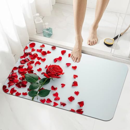 Badezimmerteppich Groß Schnelltrocknend Badteppich 160x230cm Rutschfester Badematte Red Absorbierender Duschvorleger Waschbar Badvorleger Dünn Bath Bathroom Mat Fußmatten Toilette Badewanne 5-918 von Generisch