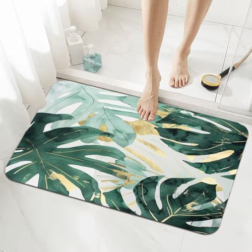 Badezimmerteppich Groß Schnelltrocknend Badteppich 70x140cm Rutschfester Badematte Green Absorbierender Duschvorleger Waschbar Badvorleger Dünn Bath Bathroom Mat Fußmatten Toilette Badewanne 5-526 von Generisch