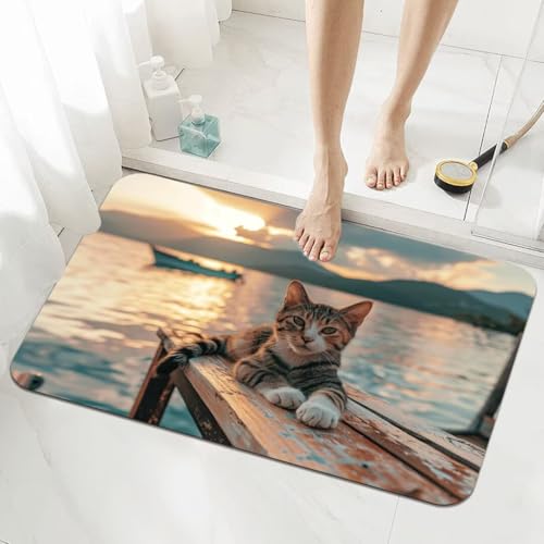 Badezimmerteppich Groß Schnelltrocknend Badteppich 70x140cm Rutschfester Badematte Landscape Absorbierender Duschvorleger Waschbar Badvorleger Dünn Bath Bathroom Mat Fußmatten Toilette Badewanne 5-616 von Generisch