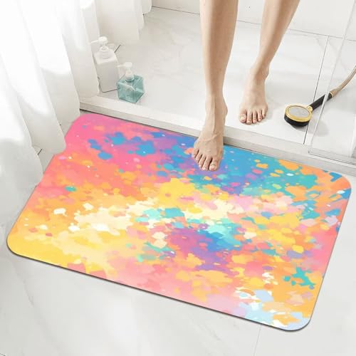Badezimmerteppich Groß Schnelltrocknend Badteppich 80x120cm Rutschfester Badematte Colorful Absorbierender Duschvorleger Waschbar Badvorleger Dünn Bath Bathroom Mat Fußmatten Toilette Badewanne 5-246 von Generisch