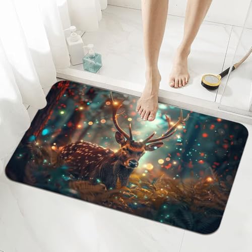 Badezimmerteppich Groß Schnelltrocknend Badteppich 80x120cm Rutschfester Badematte Deer Absorbierender Duschvorleger Waschbar Badvorleger Dünn Bath Bathroom Mat Fußmatten Toilette Badewanne 5-358 von Generisch