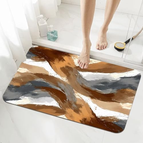 Badezimmerteppich Groß Schnelltrocknend Badteppich 80x120cm Rutschfester Badematte Geometric Absorbierender Duschvorleger Waschbar Badvorleger Dünn Bath Bathroom Mat Fußmatten Toilette Badewanne 5-494 von Generisch