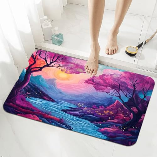 Badezimmerteppich Groß Schnelltrocknend Badteppich 80x120cm Rutschfester Badematte Landscape Absorbierender Duschvorleger Waschbar Badvorleger Dünn Bath Bathroom Mat Fußmatten Toilette Badewanne 5-586 von Generisch