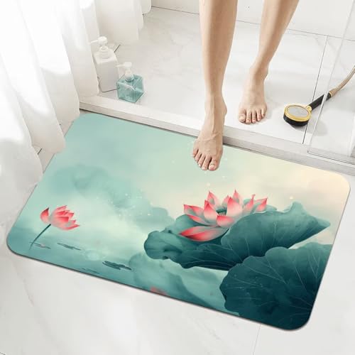 Badezimmerteppich Groß Schnelltrocknend Badteppich 80x120cm Rutschfester Badematte Lotus Absorbierender Duschvorleger Waschbar Badvorleger Dünn Bath Bathroom Mat Fußmatten Toilette Badewanne 5-656 von Generisch
