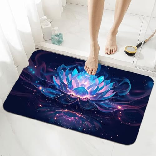 Badezimmerteppich Groß Schnelltrocknend Badteppich 80x120cm Rutschfester Badematte Lotus Absorbierender Duschvorleger Waschbar Badvorleger Dünn Bath Bathroom Mat Fußmatten Toilette Badewanne 5-660 von Generisch