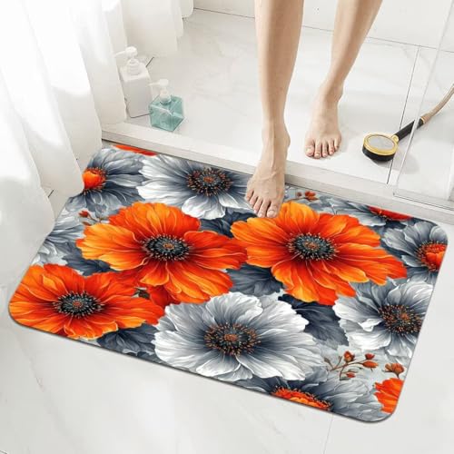 Badezimmerteppich Groß Schnelltrocknend Badteppich 80x120cm Rutschfester Badematte Modern Absorbierender Duschvorleger Waschbar Badvorleger Dünn Bath Bathroom Mat Fußmatten Toilette Badewanne 5-692 von Generisch