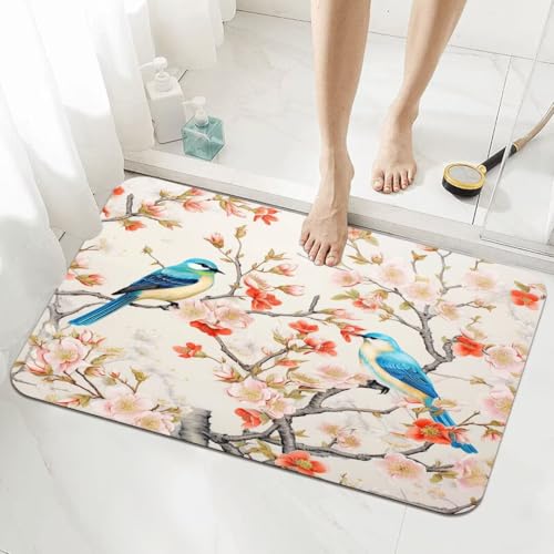 Badezimmerteppich Groß Schnelltrocknend Badteppich 80x150cm Rutschfester Badematte Flowers Absorbierender Duschvorleger Waschbar Badvorleger Dünn Bath Bathroom Mat Fußmatten Toilette Badewanne 5-432 von Generisch